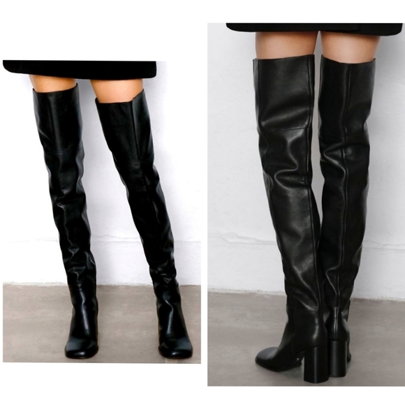 RARE Zara Studio Atelier Limited Edition Over The Knee Leather Heeled Boots - Picture 3 of 14